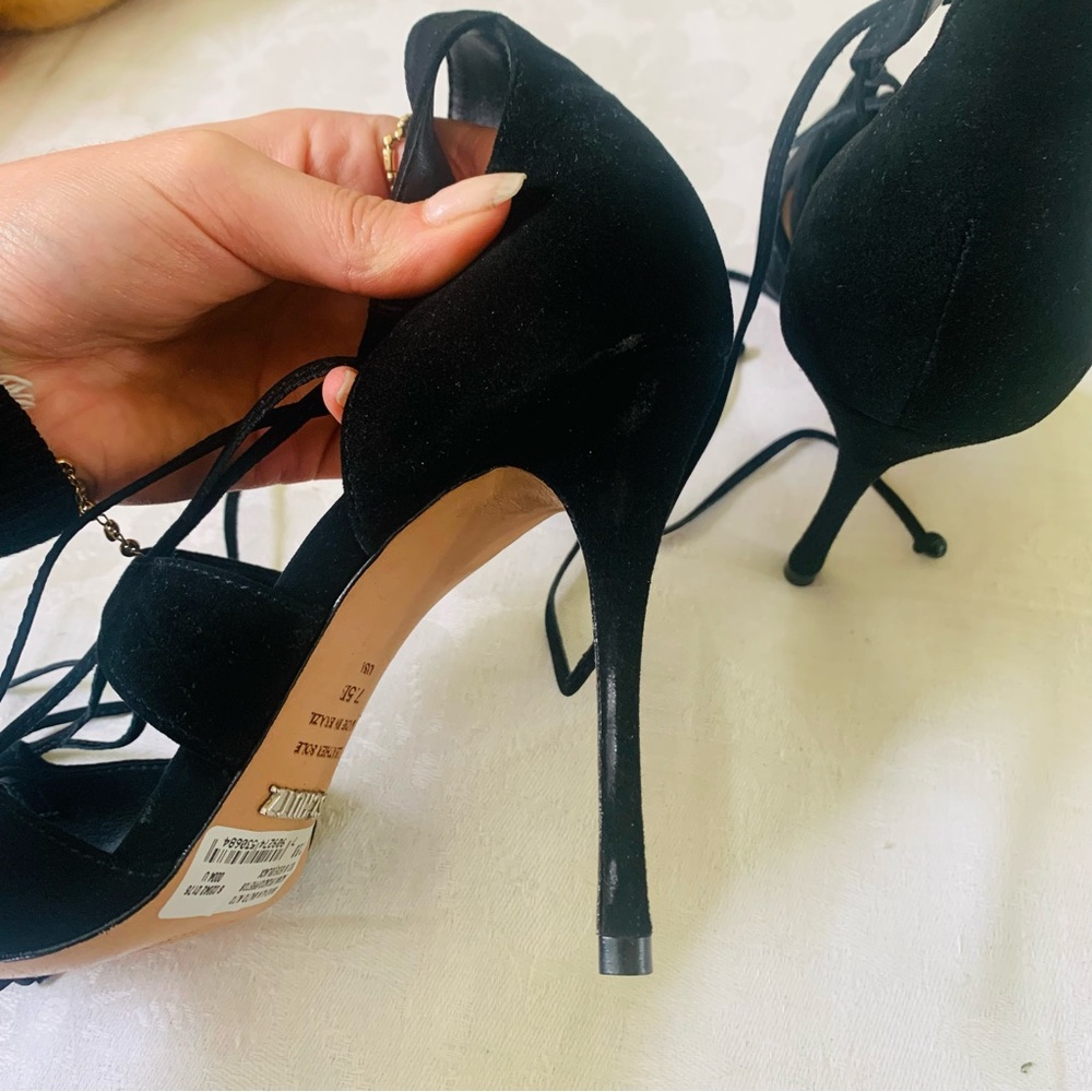 NWOB Schutz Cove Suede Lace Up Heeled Sandals Black 7.5 - Picture 6 of 8
